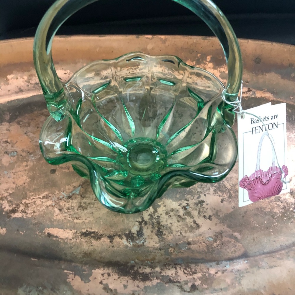 Antique Fenton glass basket with original tag